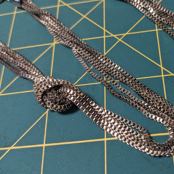 Long knotted chains necklace - silver tone box chain - Picture 11 of 16